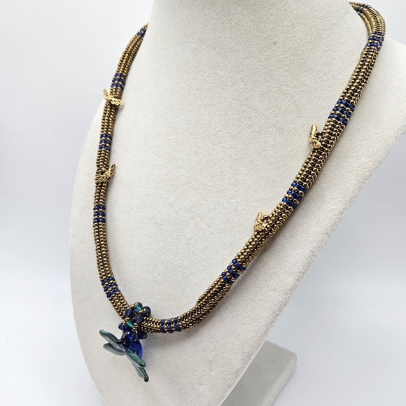 VINTAGE Handmade Glass Seed Bead Butterfly and Dragonfly Pendant Necklace Toggle - Picture 3 of 8